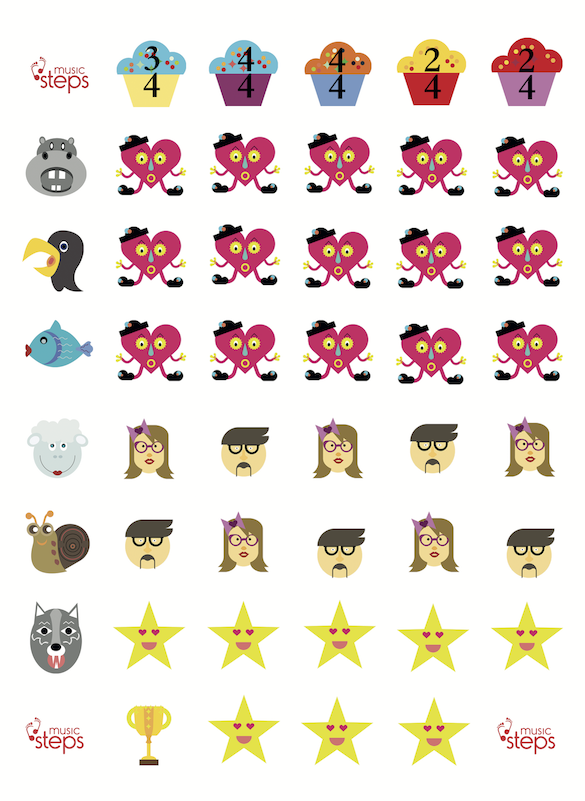 46 individually designed, colourful stickers. Available also separately here.